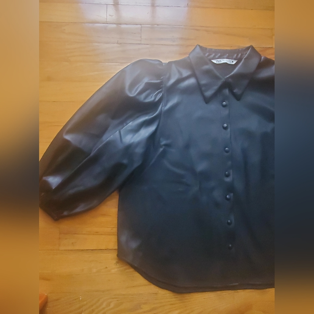 Zara Faux Leather XXL Button Down Shirt Top